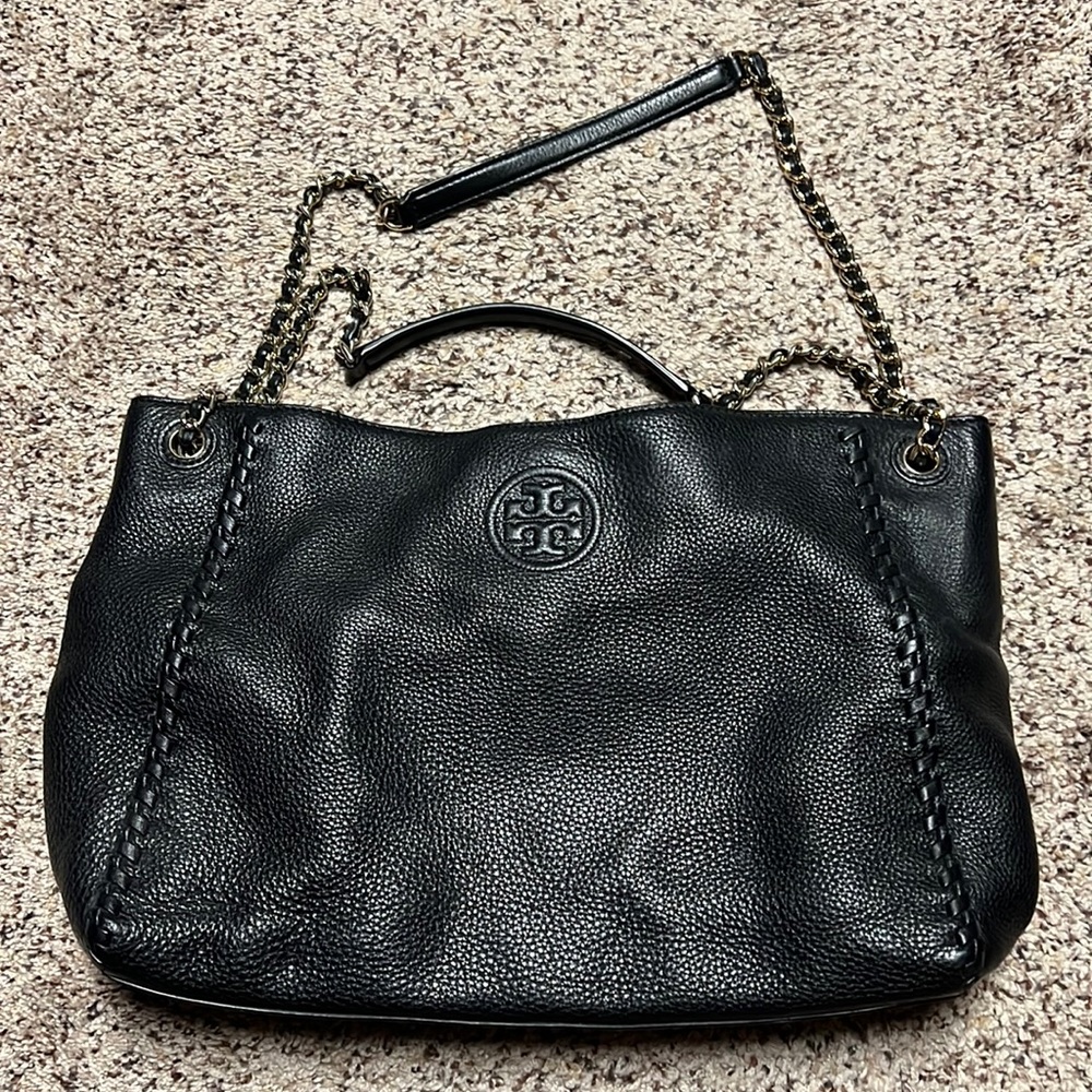 Tory Burch Black Pebbled Leather Tote Shoulder bag
